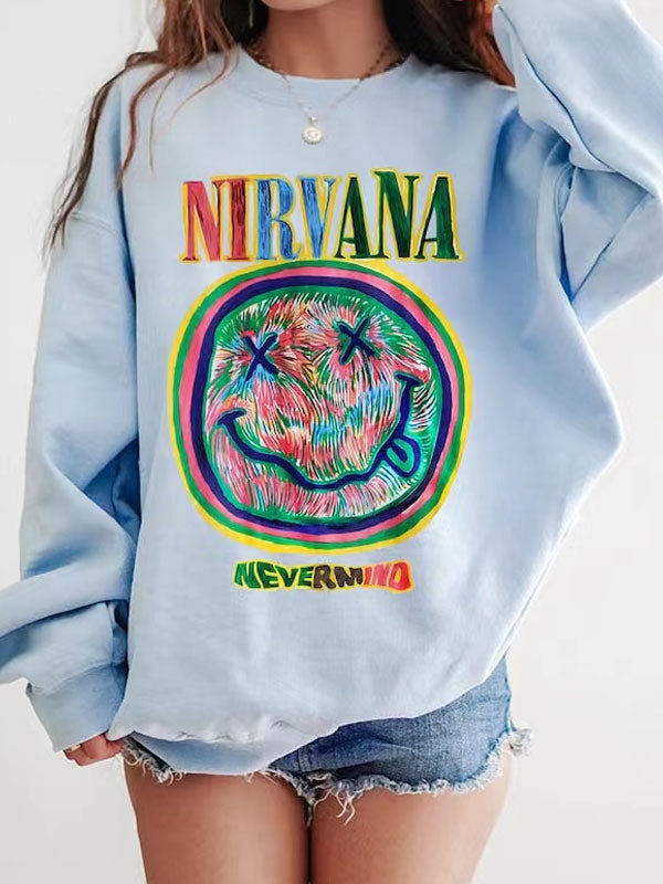 Smile Print Rock Band Sweatshirt