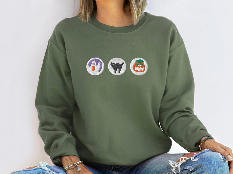 Halloween Cookies Boo Embroidered Sweatshirt