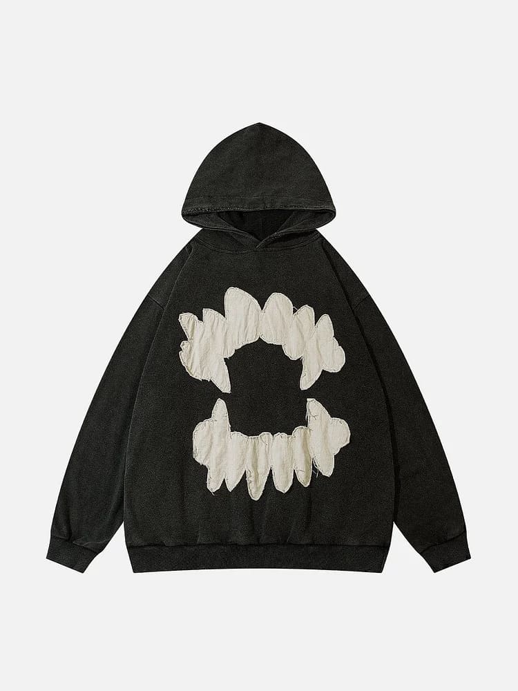 Casual Patchwork Tooth Washed Hoodie