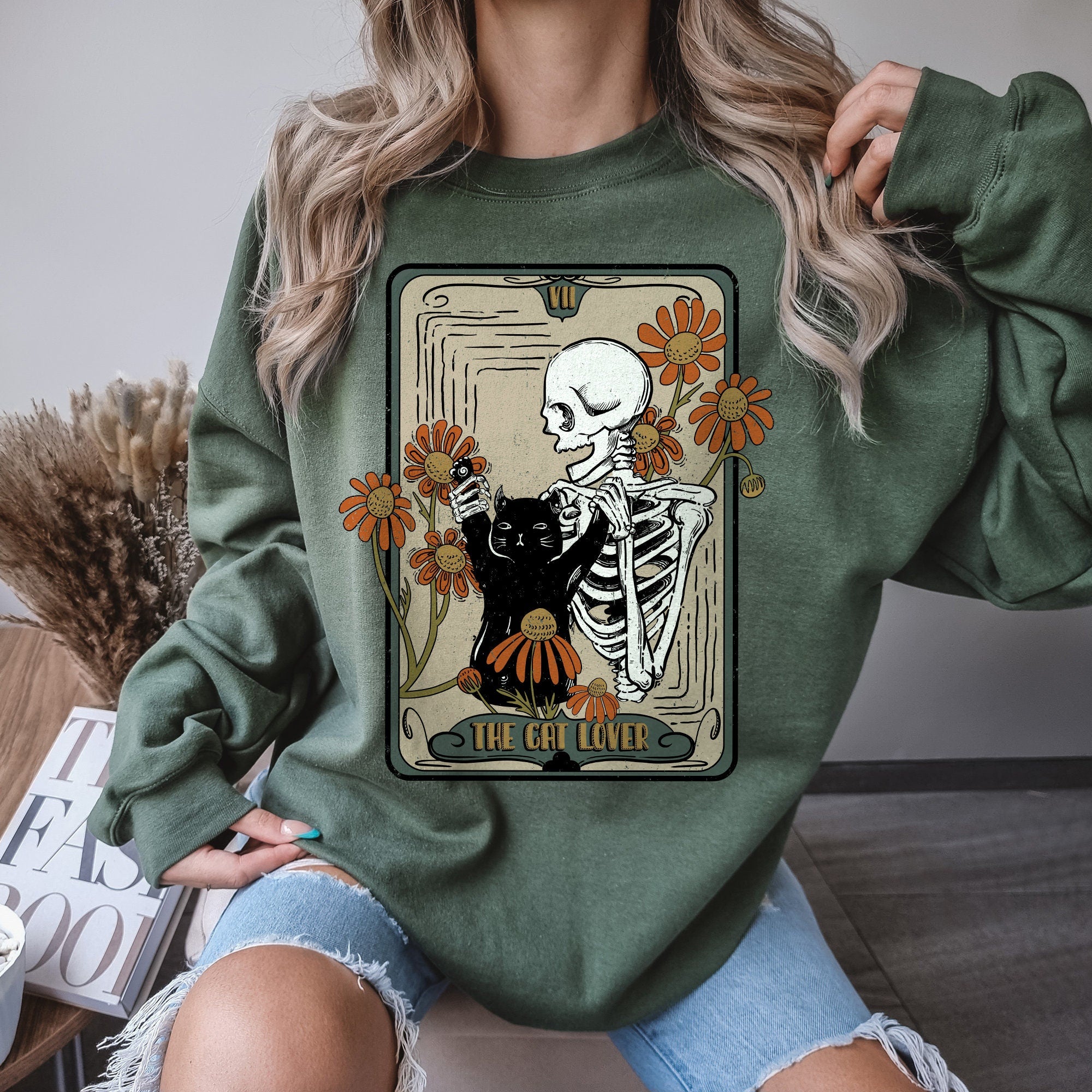 Vintage Black Cat And Skull Sweatshirt