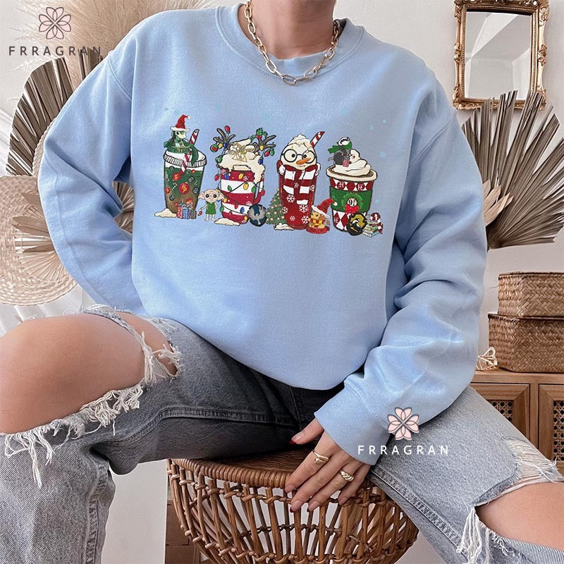 HP Christmas Coffee Print Casual Sweatshirt