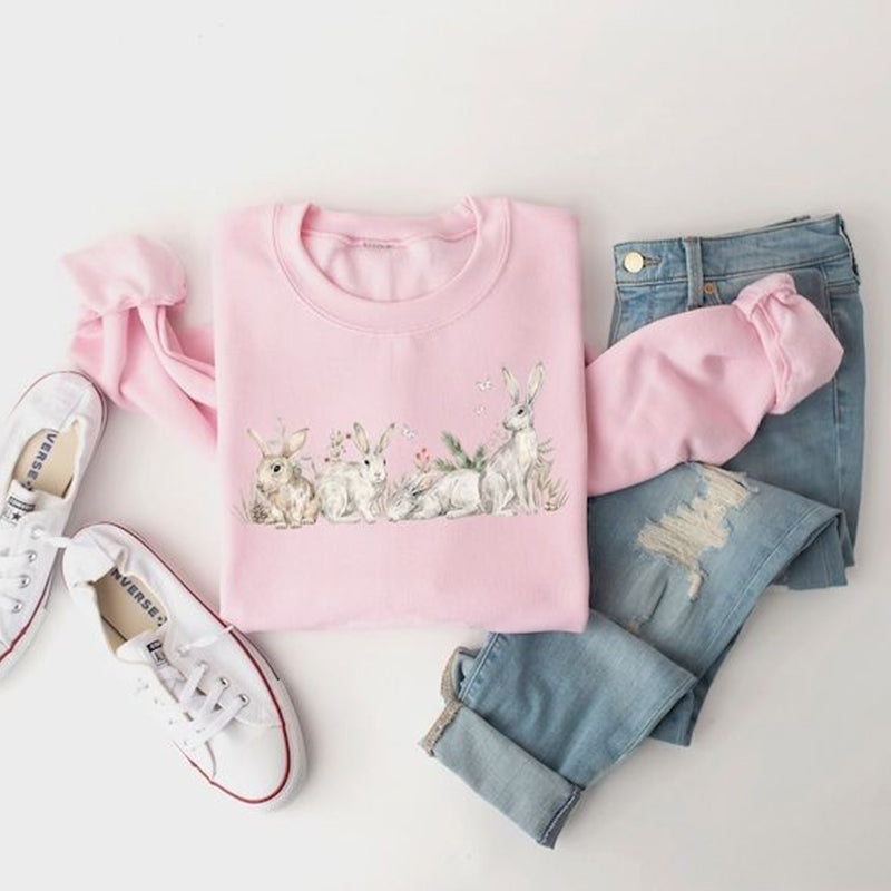 Happy Easter Rabbit Print Casual Sweatshirt
