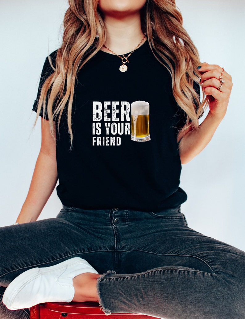 Beer Is Your Friend Letter Print T-shirt