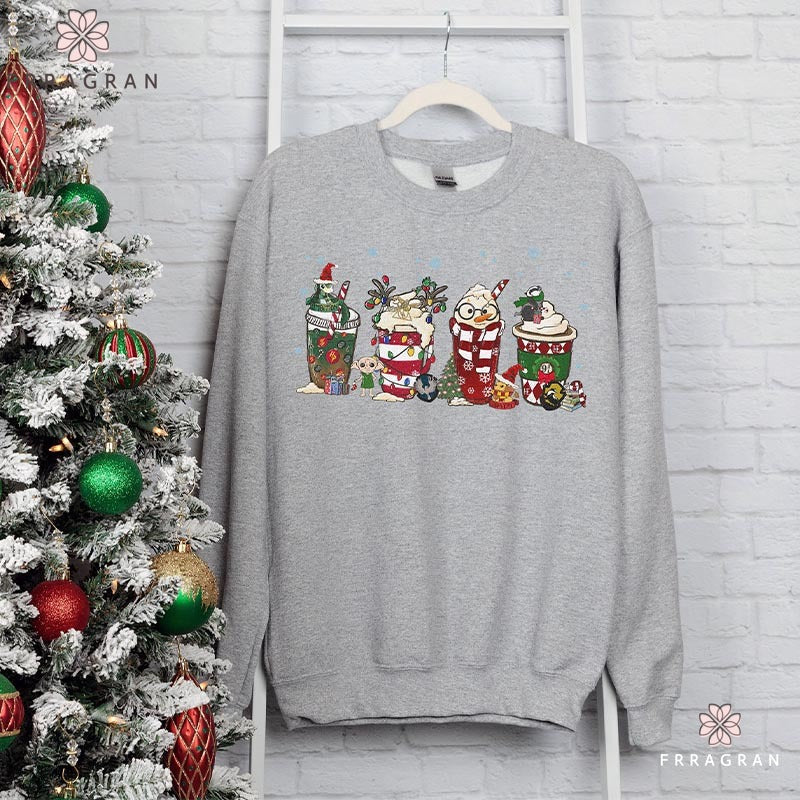 HP Christmas Coffee Print Casual Sweatshirt